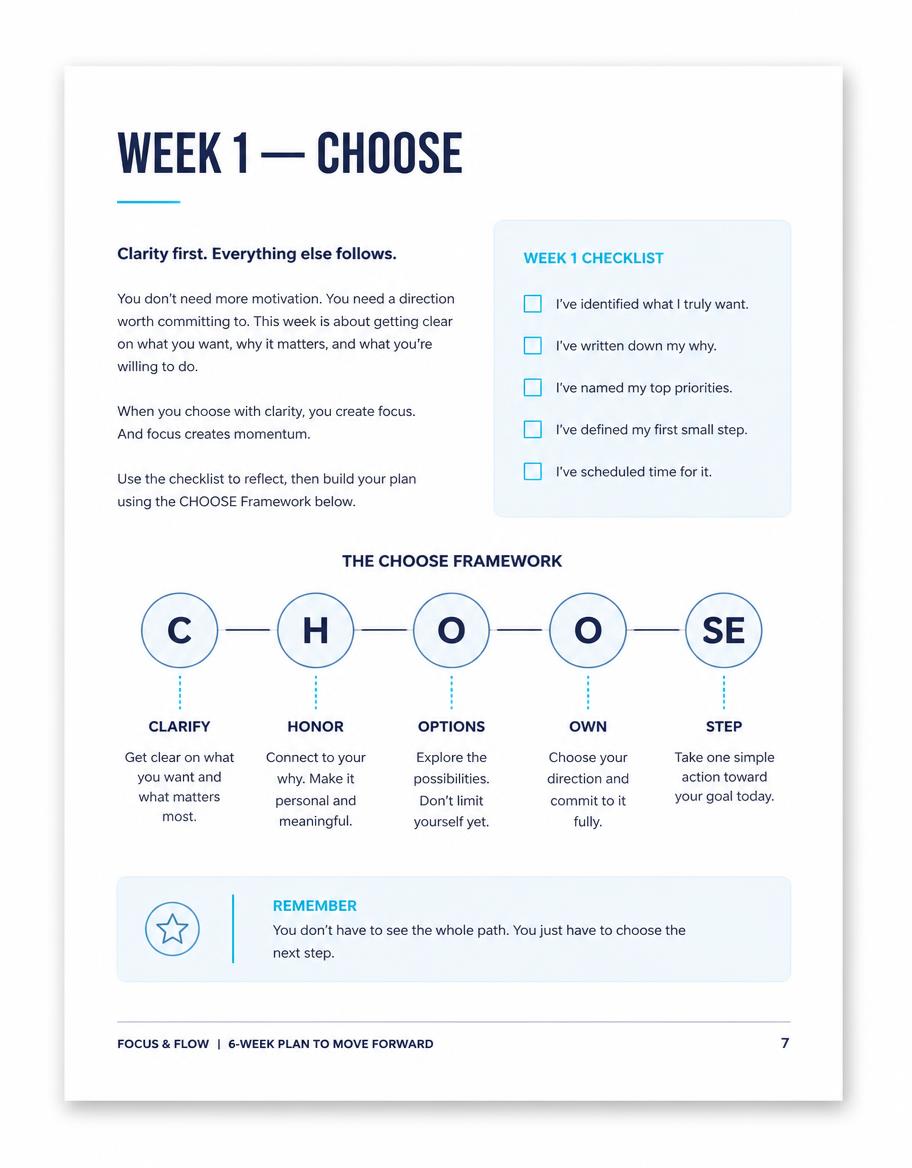 Sample page from the eBook showing the Week 1 Choose framework