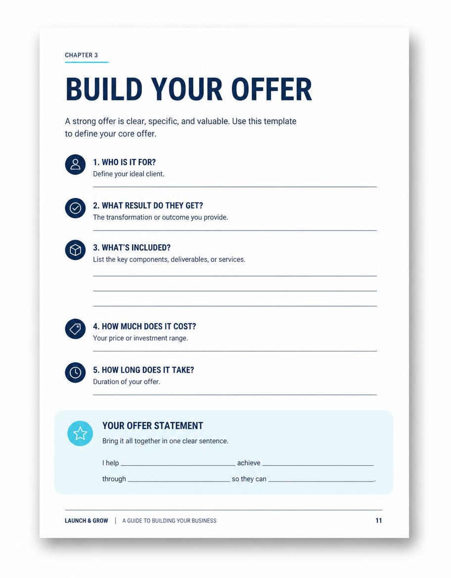Sample page from the eBook showing the offer-building worksheet
